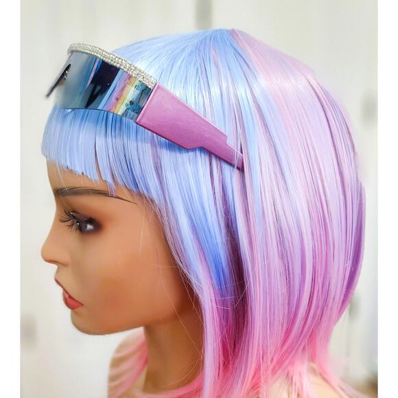 Sunglasses Women Purple Diamond Rimless Futuristic Shield Frameless bling - Picture 7 of 7